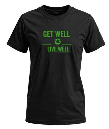 Black T-shirt with Get Well message